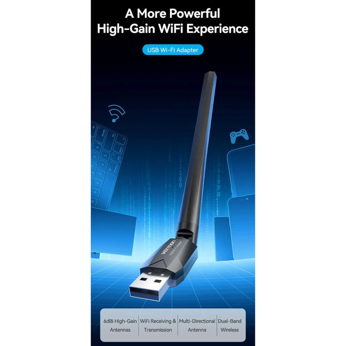 Vention Adaptador USB-A Wi-Fi AC650 650Mbps KDUB0 Negro Vention Adaptador USB-A Wi-Fi AC650 650Mbps KDUB0 Negro